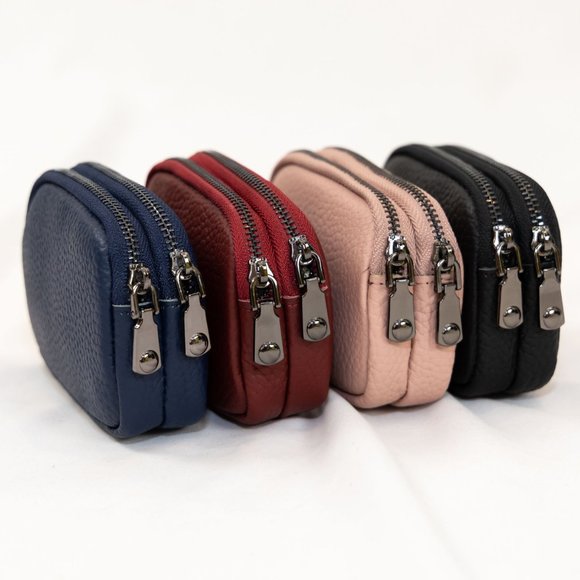 Genuine leather double zipper coin purse - Picture 2 of 13